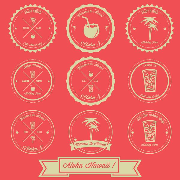 طراحی برچسب قدیمی تعطیلات هاوایی