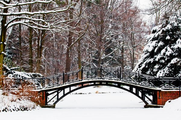صحنه زمستانی - پل قدیمی در پارک برفی زمستانی