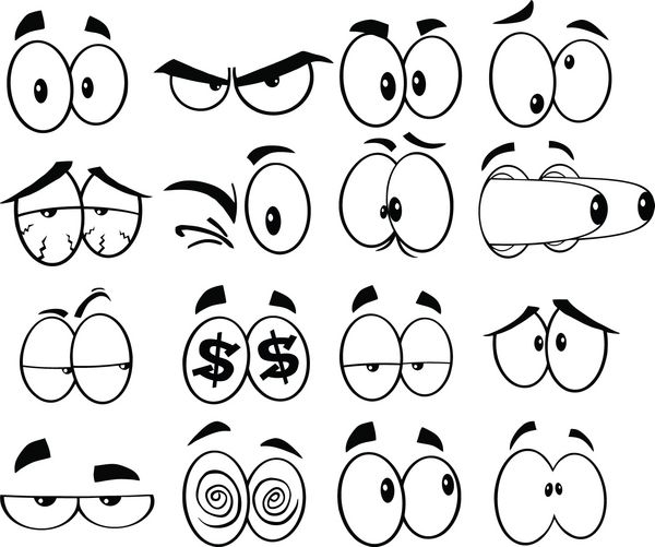 چشم های خنده دار کارتونی سیاه و سفید مجموعه مجموعه