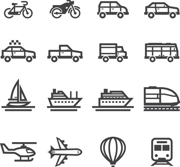 نمادهای حمل و نقل و وسایل نقلیه با پس زمینه سفید