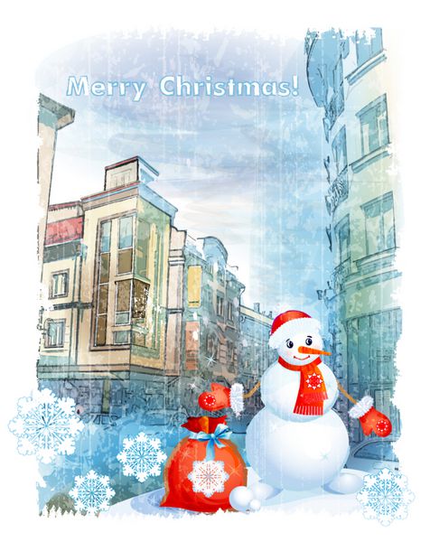 کارت تبریک کریسمس با آدم برفی
