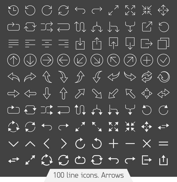 مجموعه آیکون 100 خطی - فلش نسخه تاریک