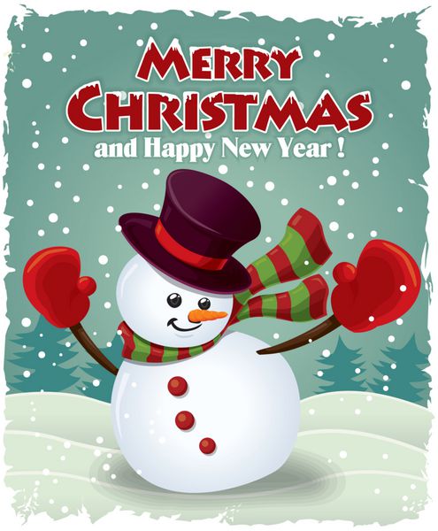 طراحی پوستر قدیمی کریسمس با آدم برفی