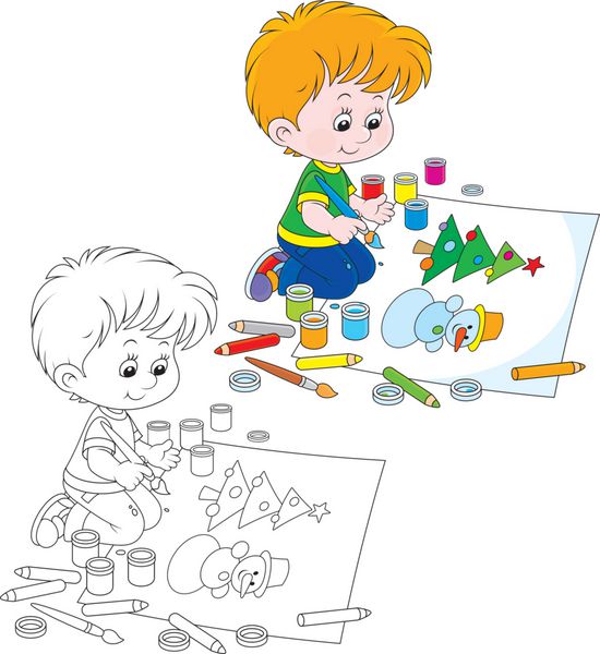 پسر در حال کشیدن نقاشی