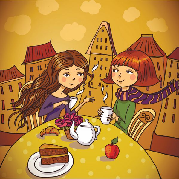 دو زن جوان در حال نوشیدن قهوه در کافه