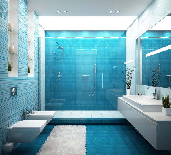 حمام آبی مدرن در خانه