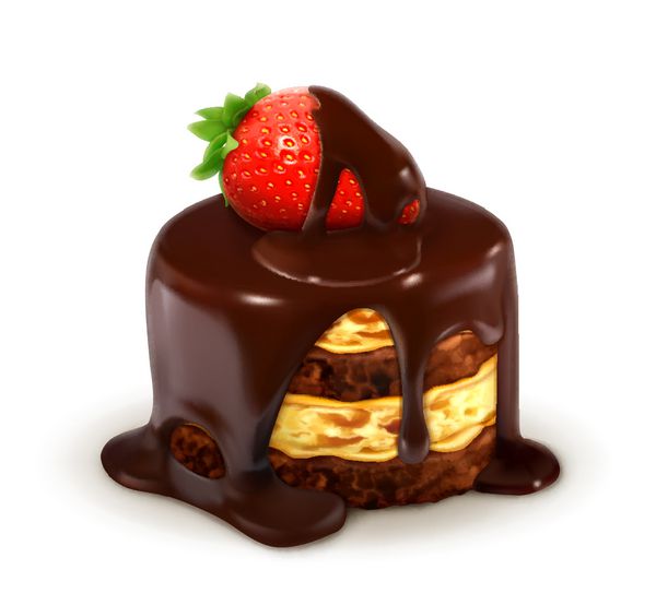 کیک با توت فرنگی در شکلات وکتور دقیق