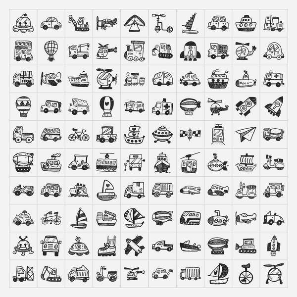 مجموعه نمادهای حمل و نقل doodle
