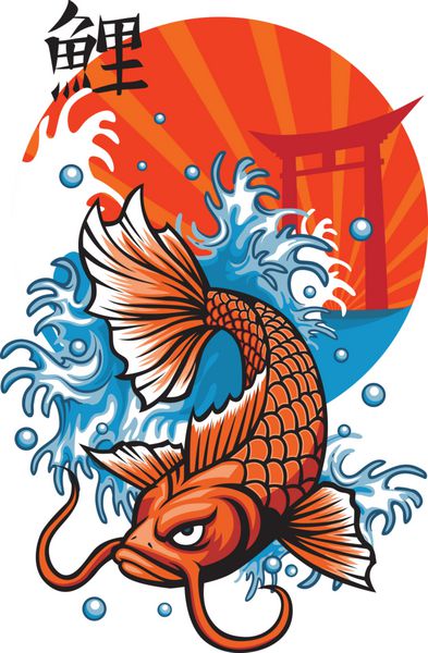 ماهی کوی ژاپن با کلمه کانجی