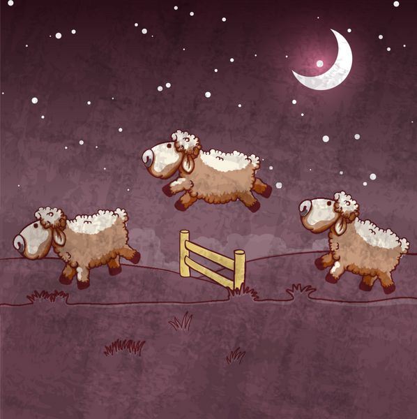 سه گوسفند در حال پریدن از روی حصار آنها را برای خواب بشمار