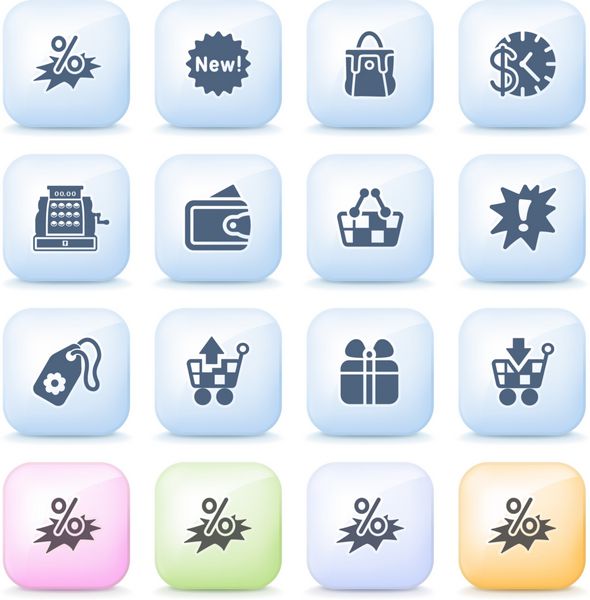 نمادهای تجاری روی دکمه های رنگی