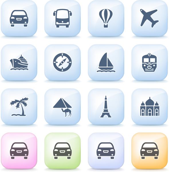 نمادهای سفر روی دکمه های رنگی