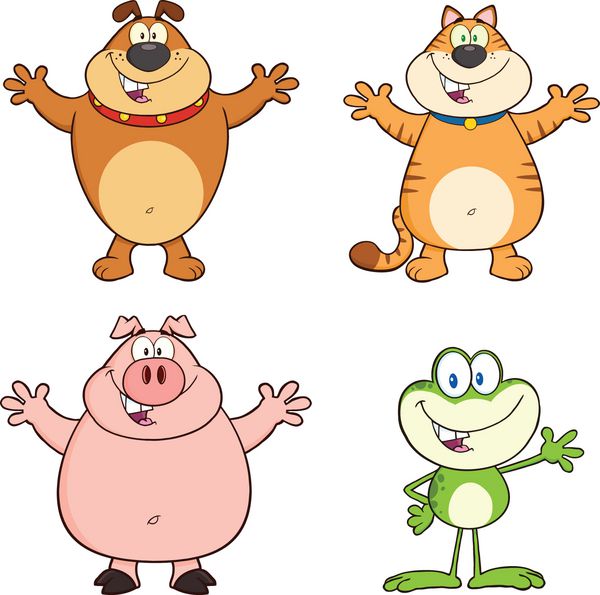 مجموعه شخصیت های کارتونی بولداگ گربه خوک و قورباغه