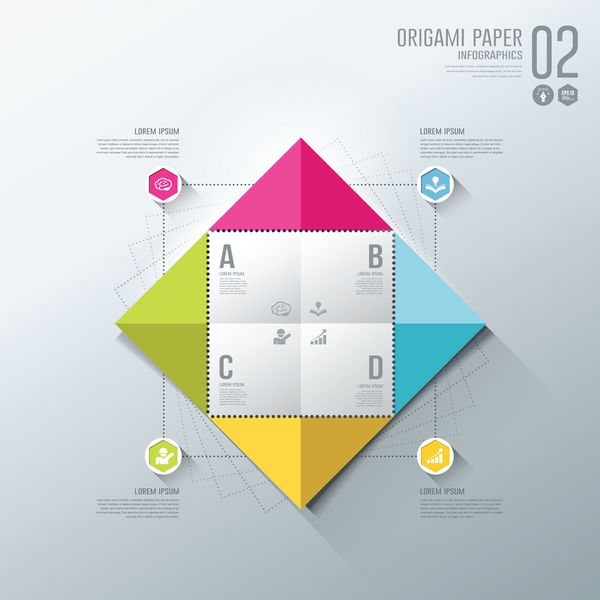 اینفوگرافیک کاغذ رنگارنگ اوریگامی برای طراحی کسب و کار