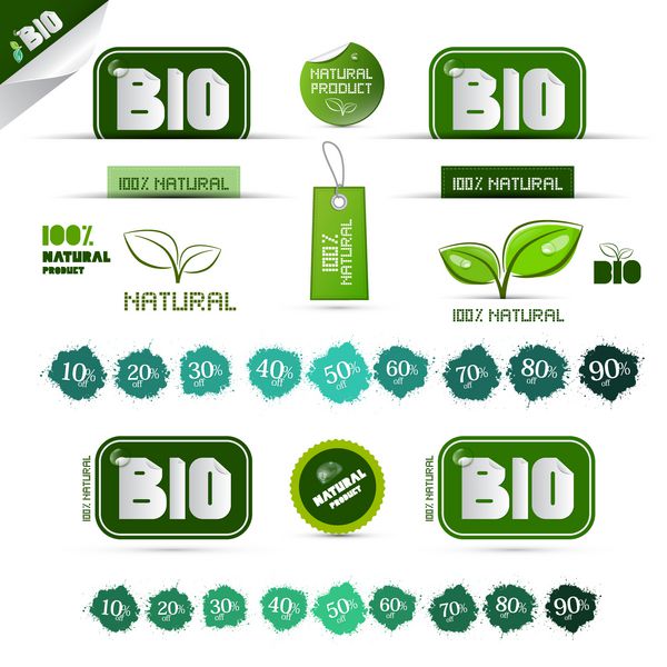 بیو - لیبل سبز محصول طبیعی - برچسب - مجموعه استیکر