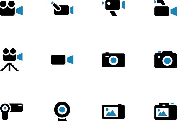 نمادهای دوگانه دوربین در پس زمینه سفید