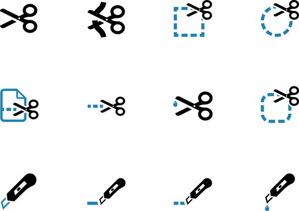 قیچی با نمادهای خطوط برش