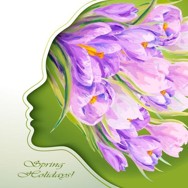زن جوان زیبا با گل در مو