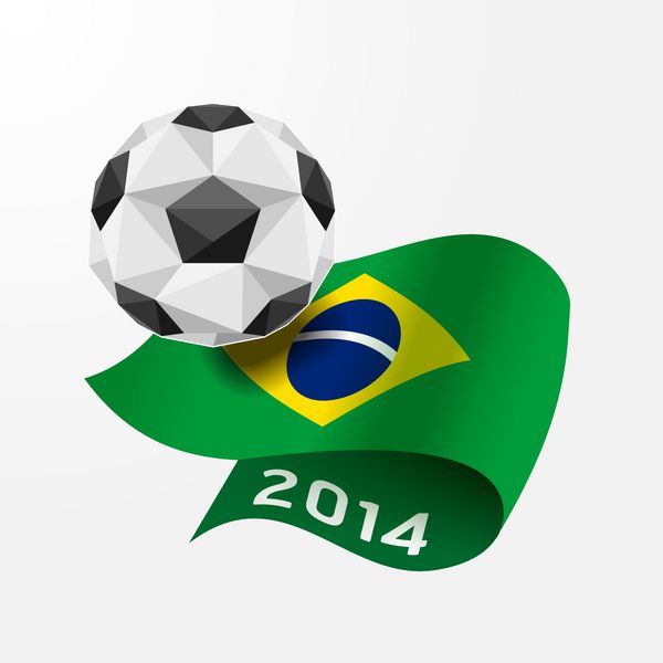توپ فوتبال هندسی بر روی پرچم برزیل 2014 وکتور