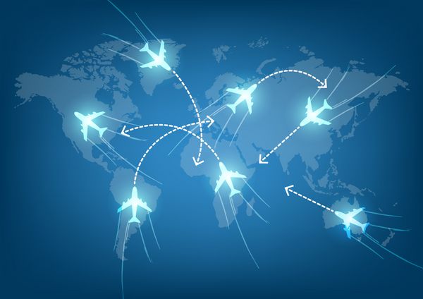 وکتور نقشه سفر جهان با هواپیما