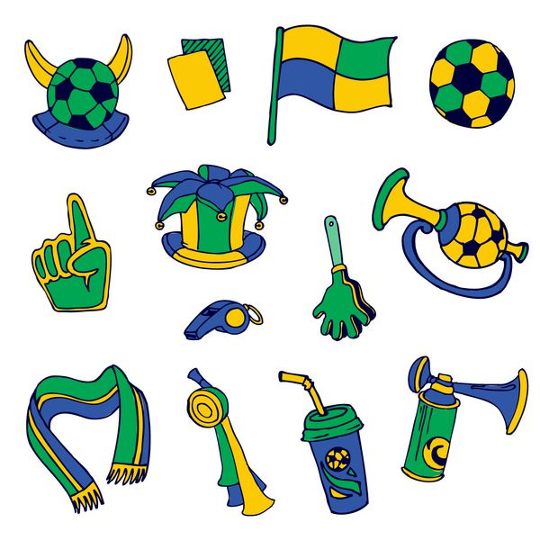 عناصر هوادار فوتبال فوتبال برزیل - نقاشی با دست - در وکتور
