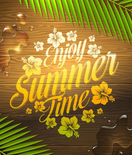 طرح تعطیلات تابستانی که روی موج سواری چوبی نقاشی شده است
