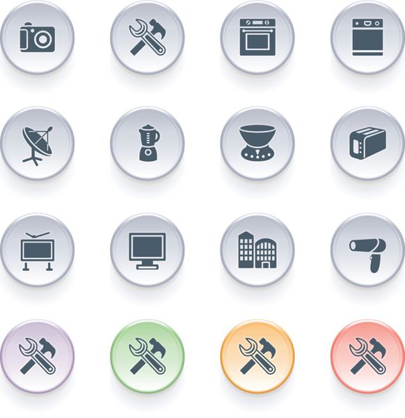 نمادهای لوازم خانگی روی دکمه های رنگی