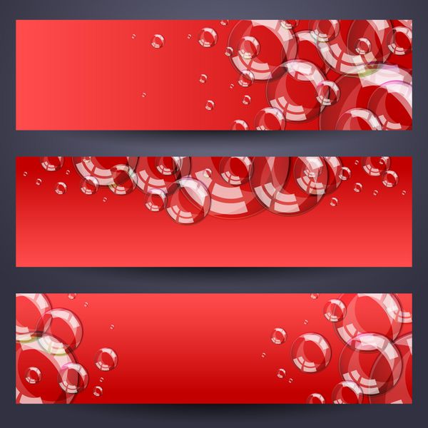 مجموعه ای از بنرهای افقی با حباب های صابون - پس زمینه قرمز