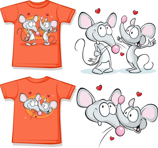 پیراهن بچه با چاپ موش های ناز عاشق - جدا شده روی سفید