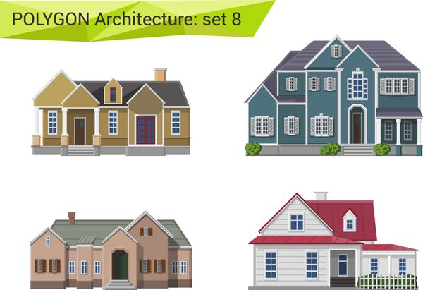 مجموعه خانه ها و ساختمان های سبک چند ضلعی حومه و حومه شهر
