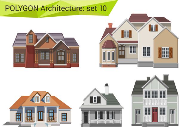 مجموعه خانه ها و ساختمان های سبک چند ضلعی حومه شهر
