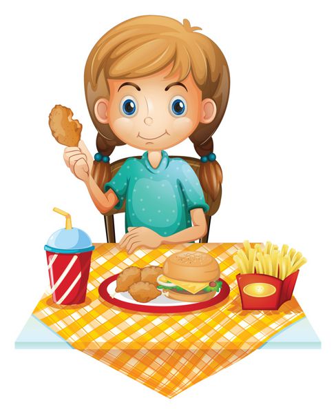 یک دختر جوان گرسنه در حال غذا خوردن