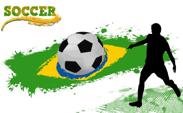 توپ فوتبال روی پرچم گرانج برزیل و سیلوئت بازیکن