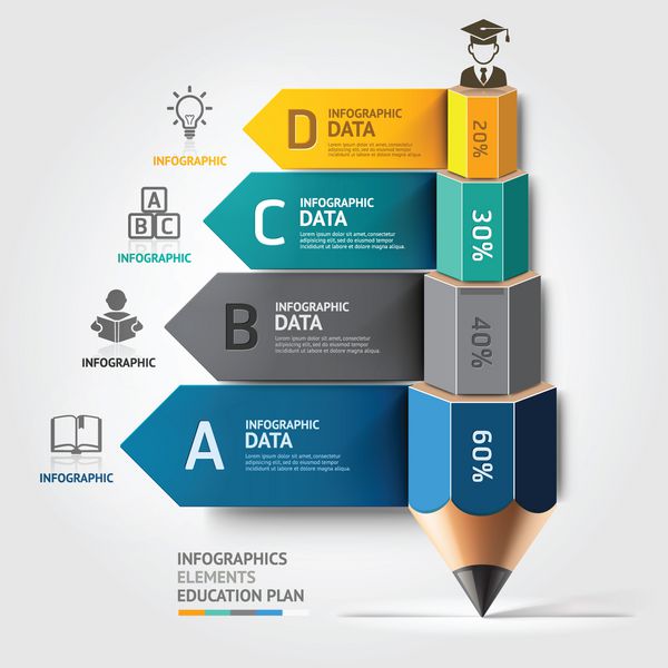 گزینه اینفوگرافیک راه پله مداد آموزش کسب و کار بردار