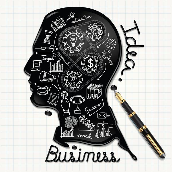 نمادهای doodles کسب و کار سر افراد به شکل جوهر روی کاغذ