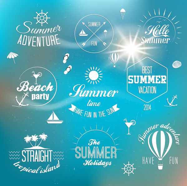 عناصر طراحی تعطیلات تابستانی و طراحی تایپوگرافی رترو و