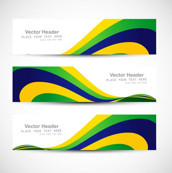 مجموعه هدر رنگ پرچم برزیل با سه تصویر موج رنگارنگ v
