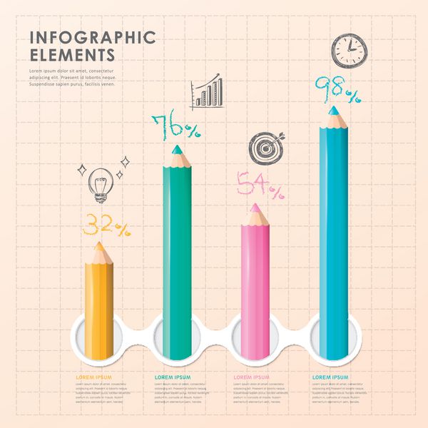 عناصر اینفوگرافیک مداد رنگی وکتور سبک نقاشی دستی