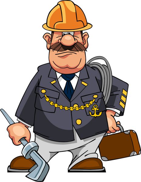ناوبر دریایی کارتونی در کلاه ایمنی با ابزار