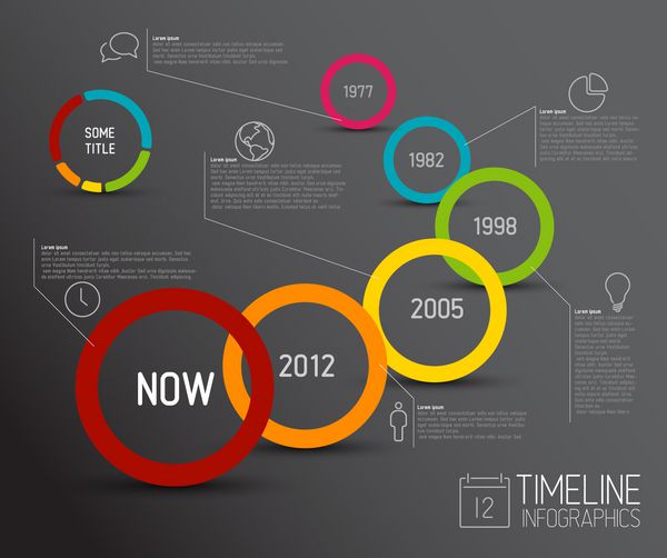 الگوی گزارش جدول زمانی تاریک اینفوگرافیک با دایره ها