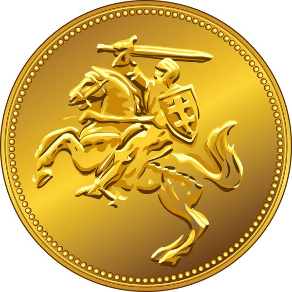 وکتور سکه پول طلا با شوالیه سوار بر اسب