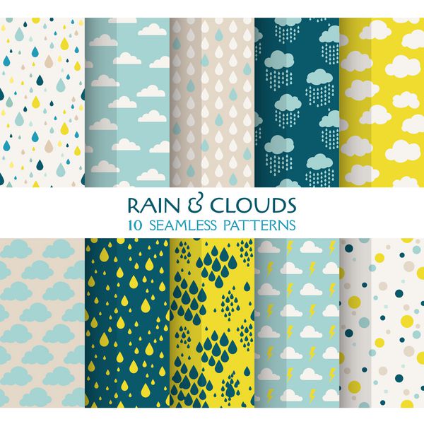 10 الگوی بدون درز - باران و ابر - بافت برای کاغذ دیواری