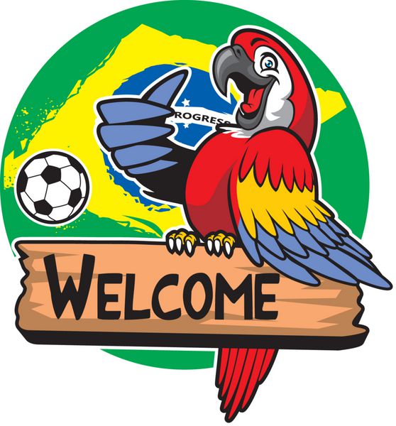 سلام پرنده ماکائو با پرچم برزیل به عنوان پس زمینه