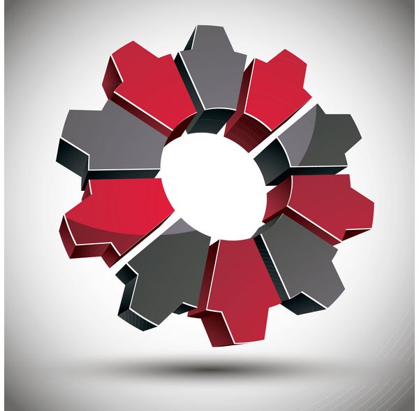 نماد چرخ دنده سه بعدی با عناصر سیاه و قرمز