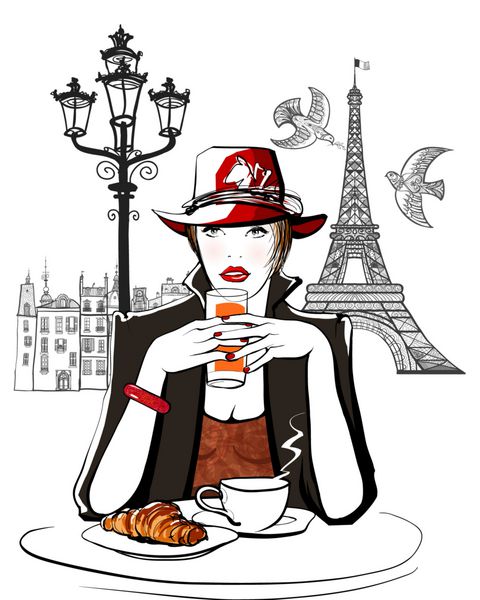 پاریس - زنی در تعطیلات در حال صرف صبحانه