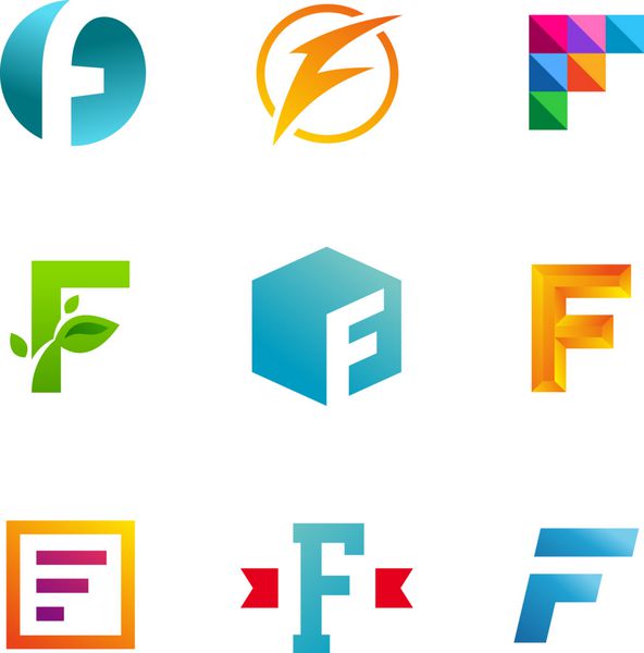 مجموعه ای از حرف f الگوی طراحی آرم عناصر آیکون ها