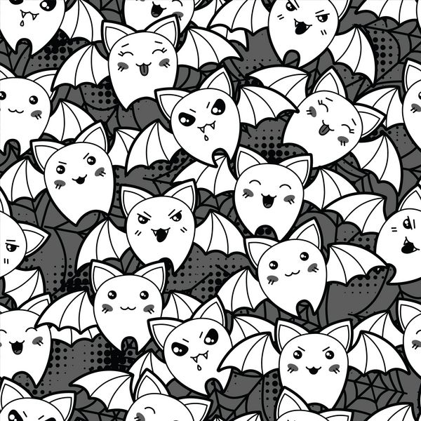 الگوی کارتون کاوائی بدون درز هالووین با خفاش های زیبا