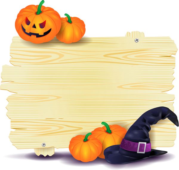 تابلوی هالووین با کدو تنبل و کلاه جادوگر