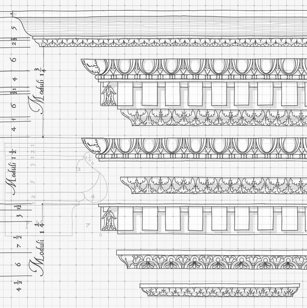 طرح نقشه - زیور آلات قدیمی - طراحی دستی بر اساس پنج نظم معماری کتابی در معماری نوشته جیاکومو اوزی دا ویگنولا از سال 1593 است وکتور