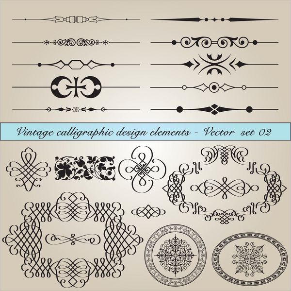 مجموعه ای از عناصر طراحی خوشنویسی قدیمی در فایل وکتور قابل ویرایش